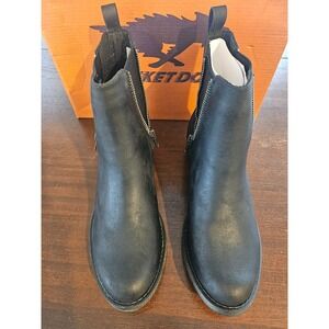 Women's Caressa 'Fuller' Black Leather Elastic Gore Zip Trim Ankle Boot Size 7M